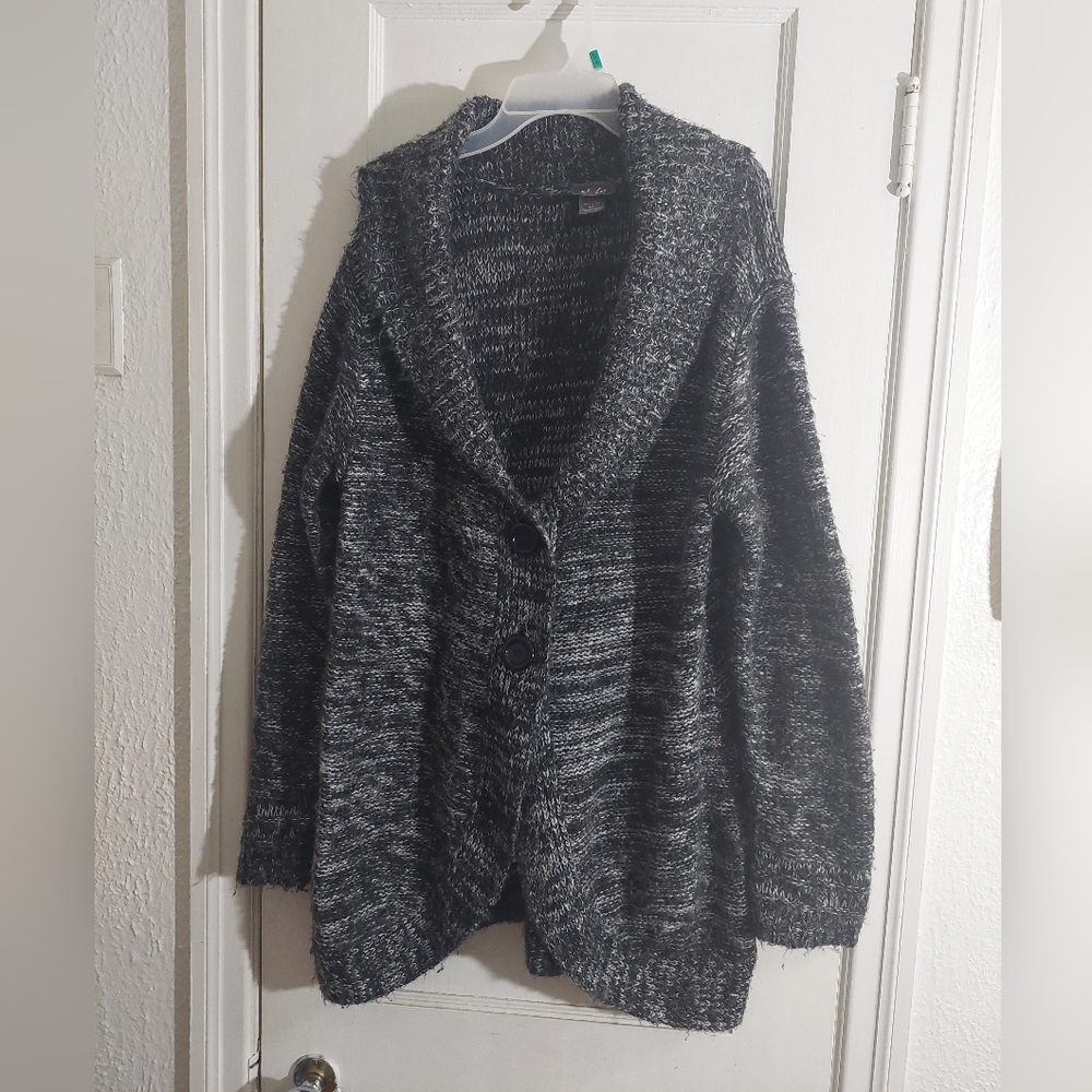 Vintage Dots Oversized Heather Gray Cowl Neck 2 Button Sweater Size XL